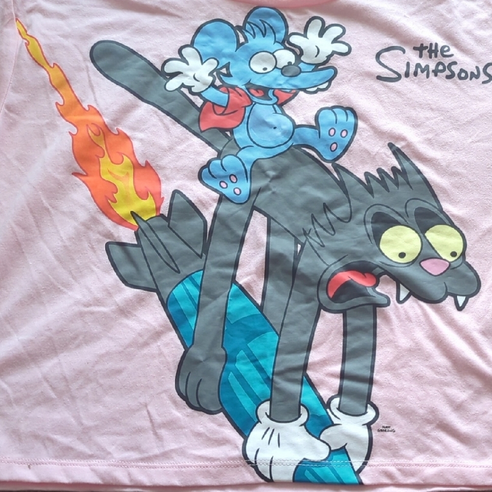 Itchy & Scratchy Pink Graphic Tee | The Simpsons Women's Size M - Picture 8 of 9